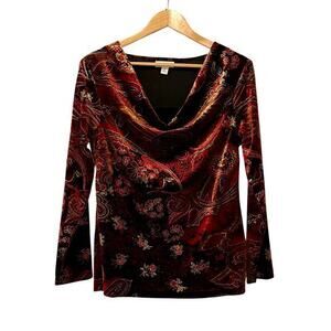 vtg Y2K Coldwater Creek Burnout Velvet Cowl-Neck Whimsigoth Holiday Top Medium